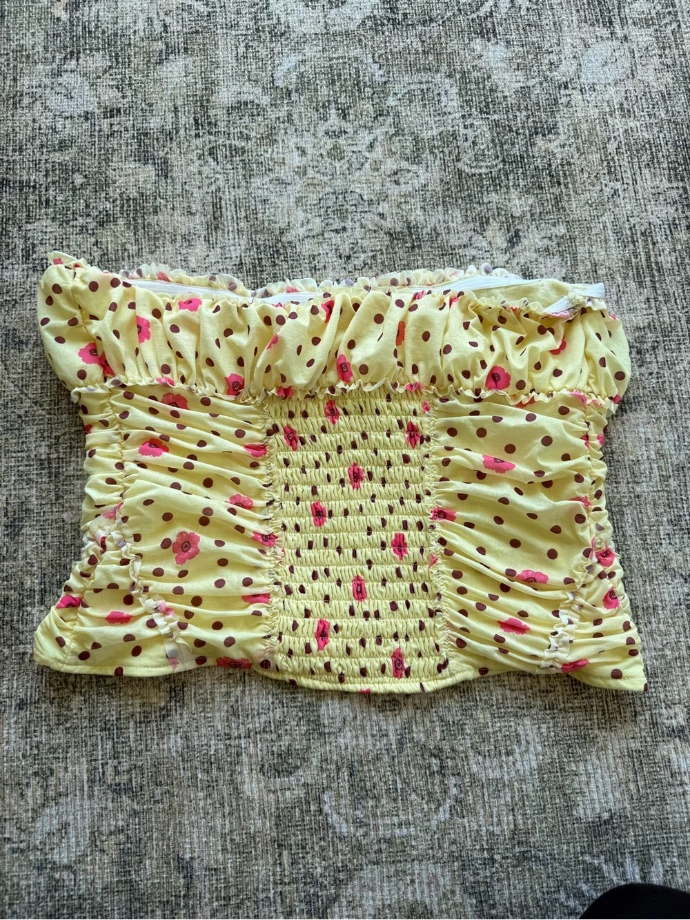 Free People Scottie Yellow Polka Dot Ruffled Tube Top Summer Boho Beach Sz Large